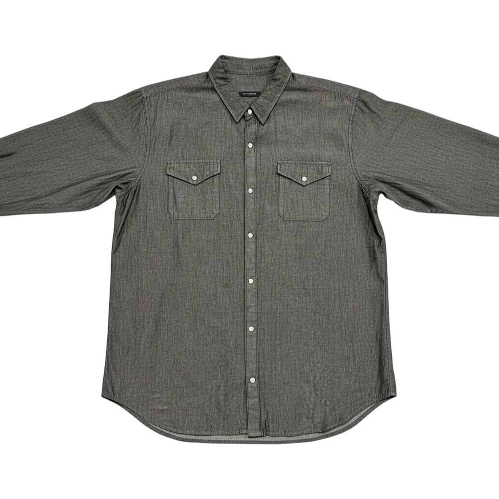 John Varvatos Charcoal Grey Chambray Western Snap Front Button Down Size XXL